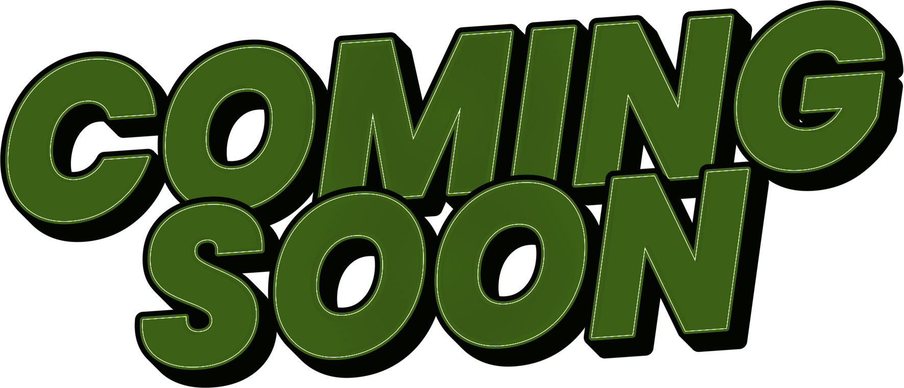 Cartoony text that reads 'coming soon'